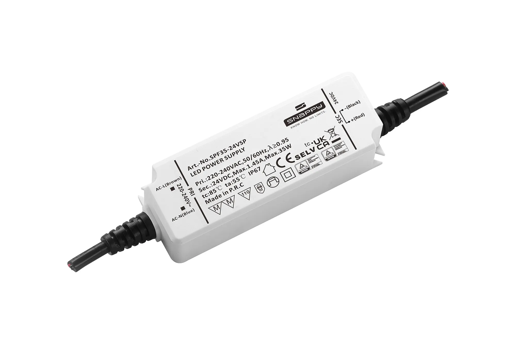 SPF35-24VSP  35W, Constant Voltage Non Dimmable LED Driver, 24VDC, 1.45A, Input 200-240VAC 50/60Hz, IP67.